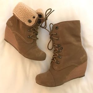Fold over wedge lace up booties